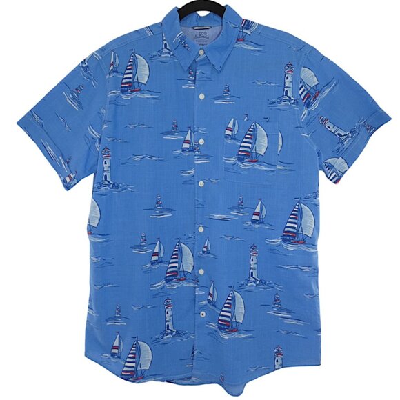 Izod Other - Izod Saltwater Cotton Blue Nautical Short Sleeve Button Up Casual Shirt Sz L